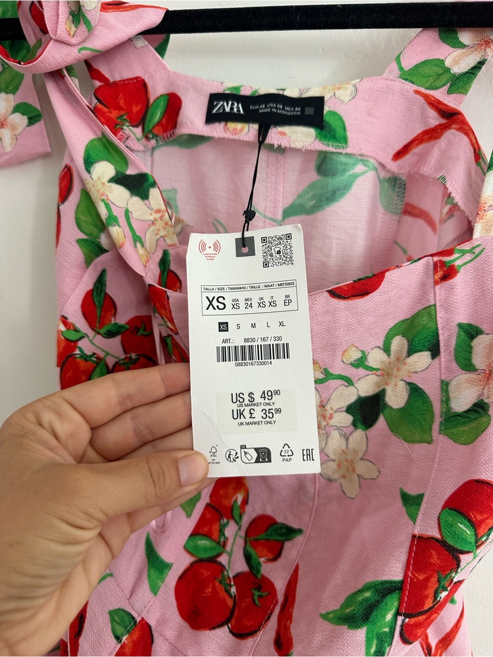 Zara Pink tomato chili pepper & Floral Tie-Shoulder Dress - Picture 3 of 5